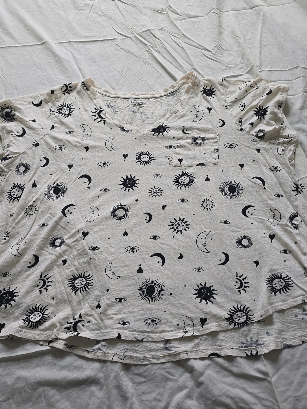 torrid Cream V‑Neck Tee with Black Celestial Print - Picture 3 of 6